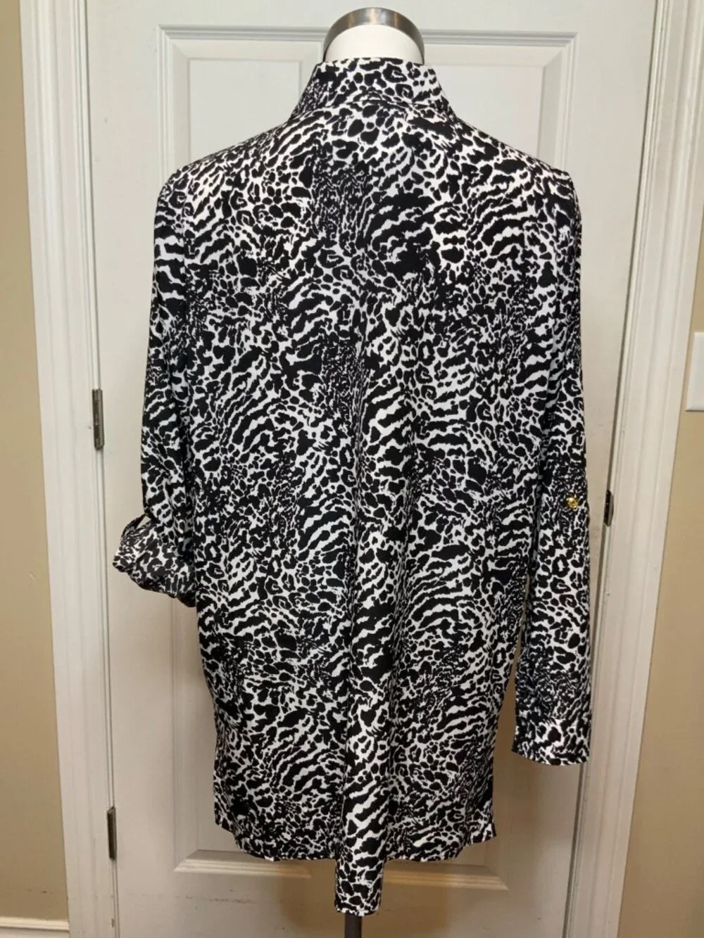 Michael Kors Black White Leopard Print Zip-Up Jacket Size XL
